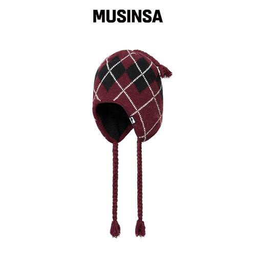 DIMITO BASIC ARGYLE EAR FLAP BEANIE MULLED W韩国官网直邮进口