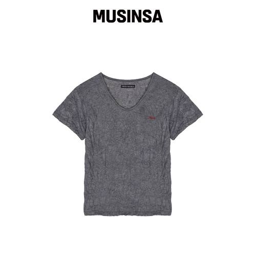 NICK&NICOLE WRINKLE V-NECK TOP_CHARCOAL韩国官网直邮进口