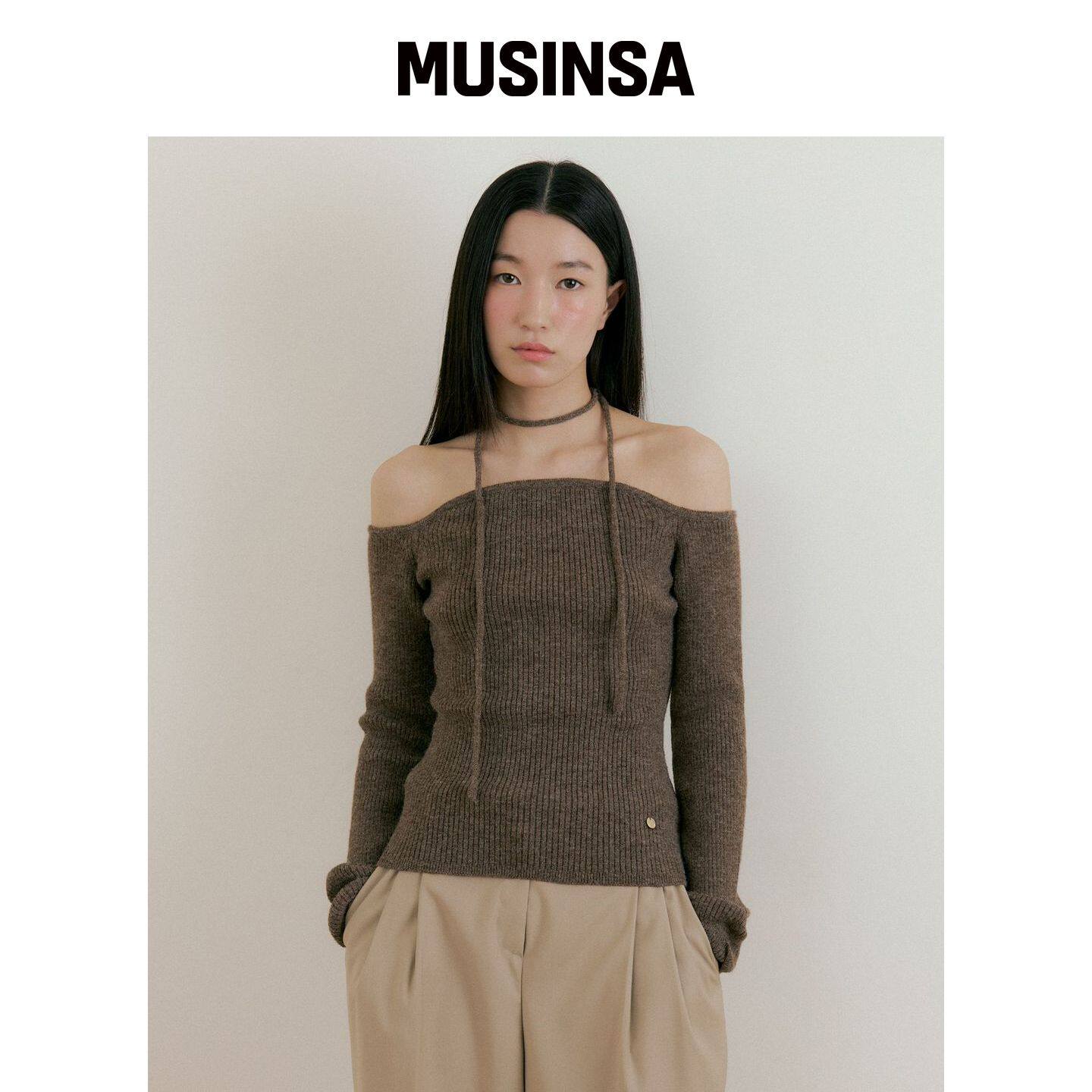 LUCIR ZU 羊毛上部带子针织衫(棕色) MUSINSA韩国官网直邮进口