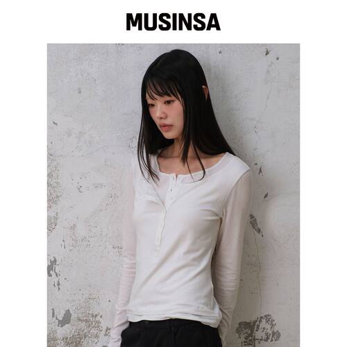 DIVEIN WOMEN LAYERED DOUBLE HENLEY NECK LONG韩国官网直邮进口