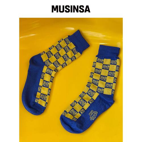 MIMICAWE CHECKERBOARD RIBBON SOCKS/蓝色韩国官网直邮进口