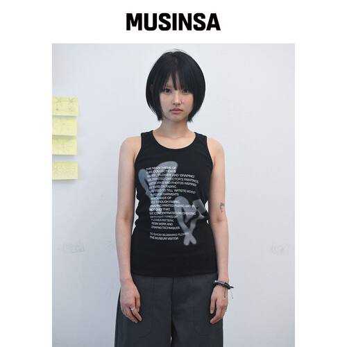 THEMUSEUMVISITOR 爱心印花无袖（黑色） MUSINS韩国官网直邮进口