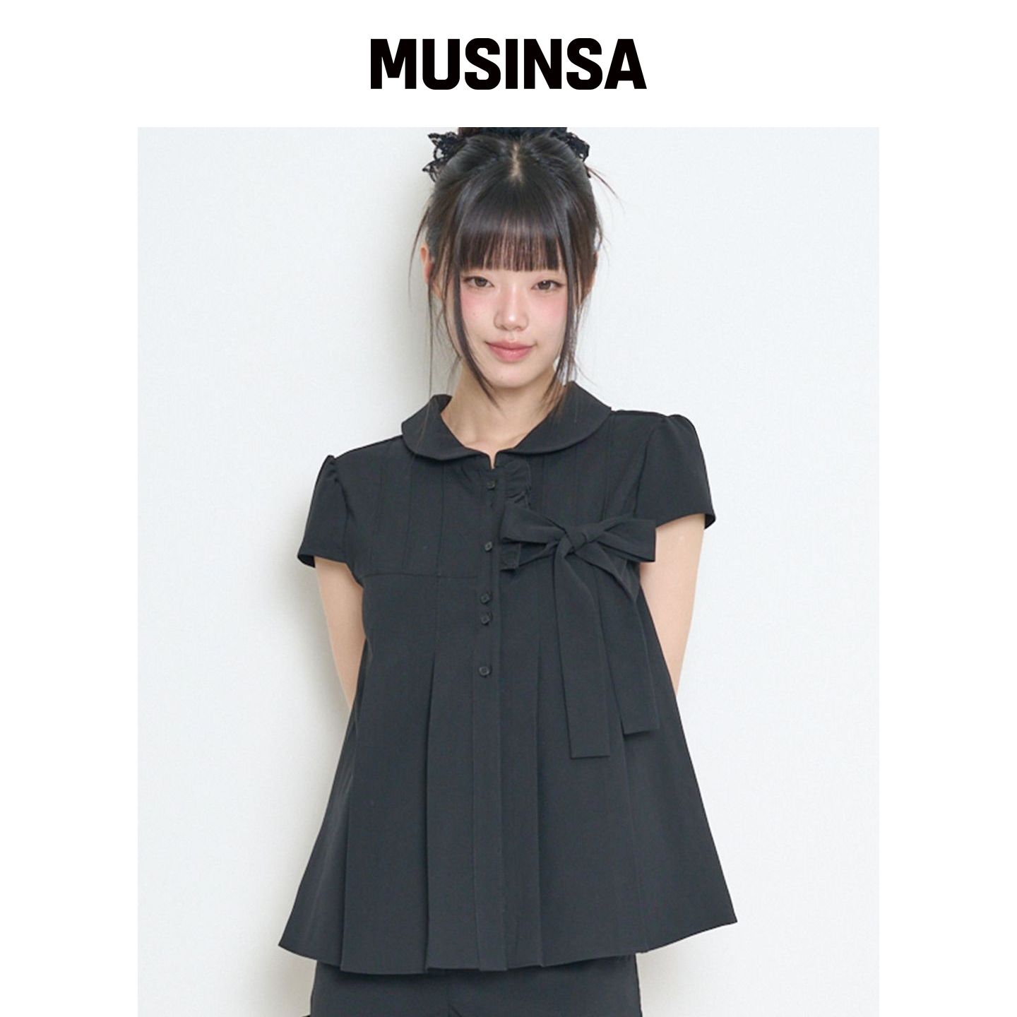 ILLIGO Ribbon 抓绒短袖blouse VLACK MUSINSA韩国官网直邮进口图片