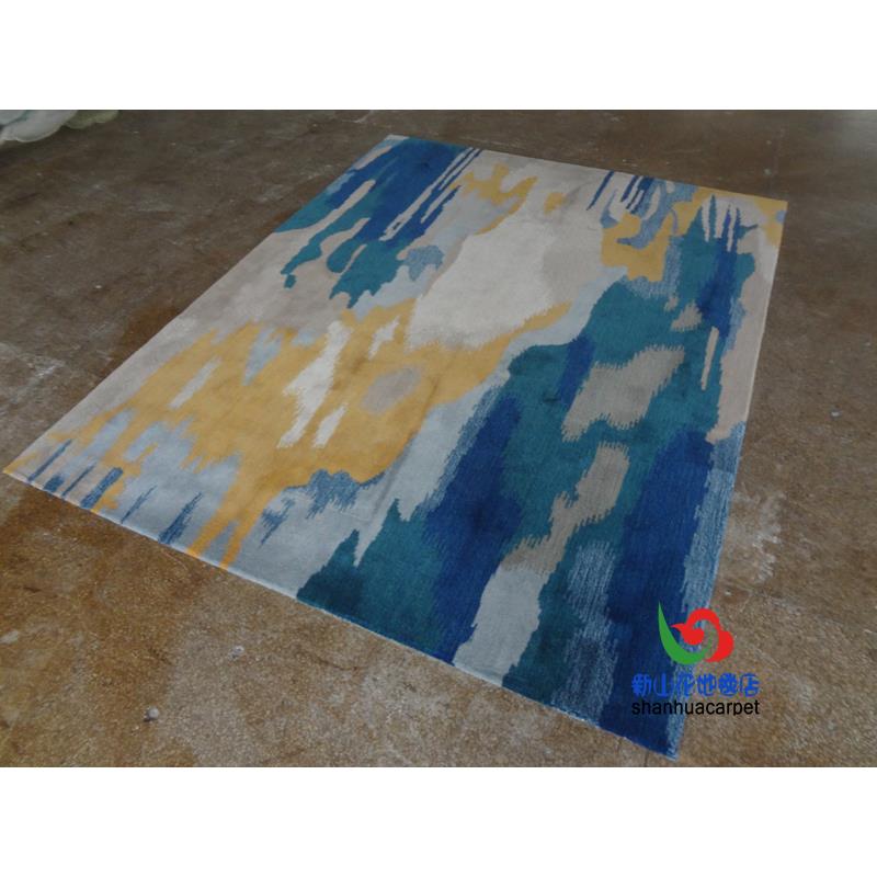 新中式抽象蓝色水墨画样板房客厅茶几沙发地毯别墅卧室大厅接待室