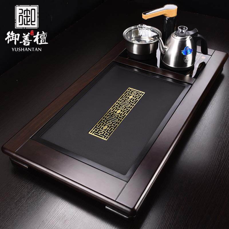 黑檀实木雕刻茶盘简约大号家用茶海自动电茶炉四合一体茶台套装