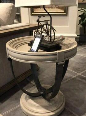 美式art建筑复兴圆边几法式雕刻复古圆形金属灯台桌现简约角桌