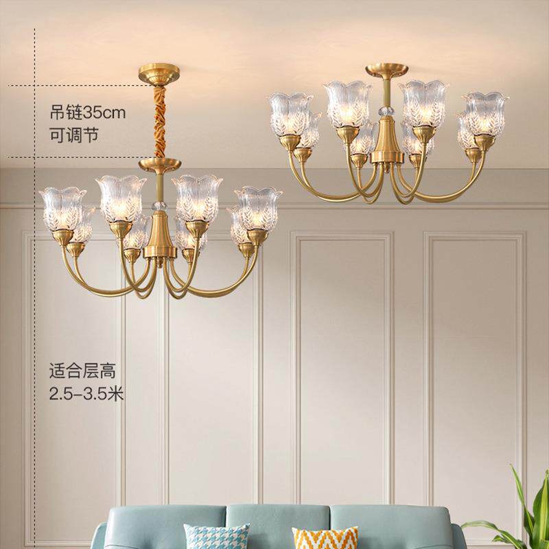 轻奢美式客厅吊灯全铜灯具现代简约创意餐厅灯卧室灯大厅灯客厅灯