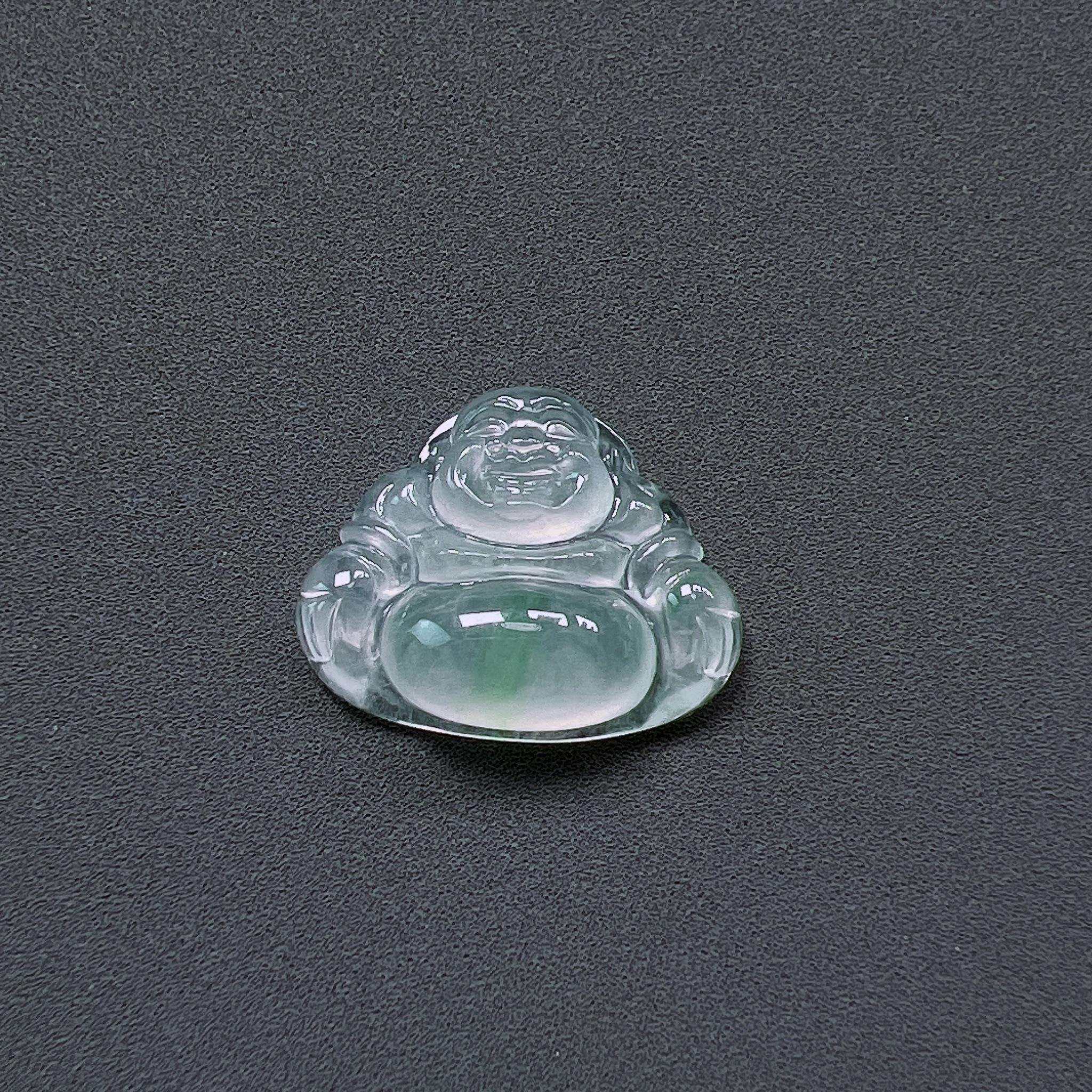 缅甸天然翡翠a货高冰飘花迷你小佛公fxj尺寸：12.4-15.2-4.3mm