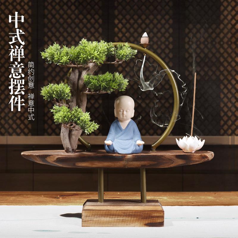 仿真崖柏迎客松摆件创意客厅玄关电视柜家居装饰禅意树根木艺产品