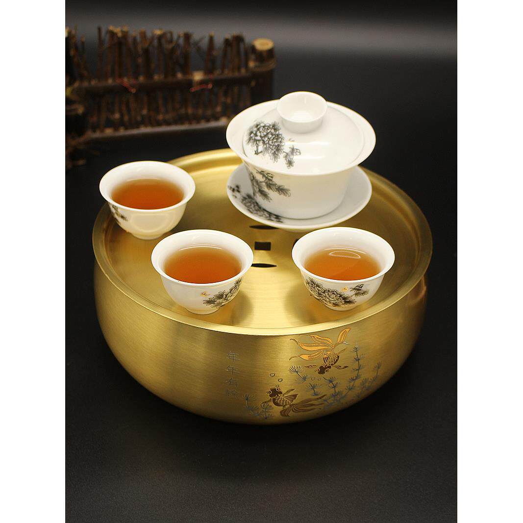 纯铜茶洗茶海茶托功夫铜茶具杯洗笔洗茶道六君子零配客厅茶台茶池