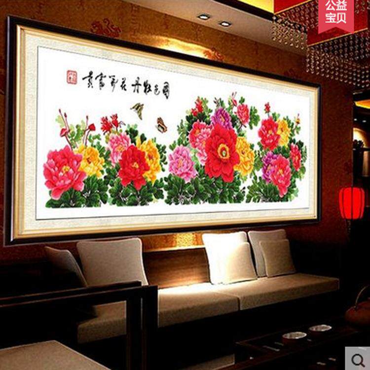 工厂十字绣 新款国色牡丹花开富贵十字绣精准印花风景图