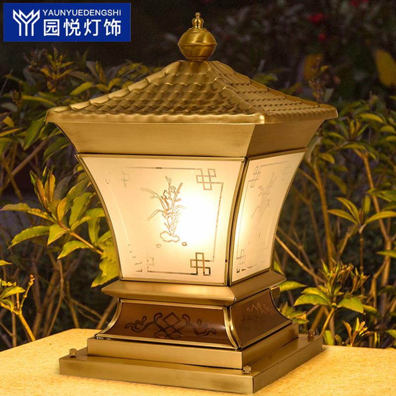 全铜欧式太阳能柱头灯庭院户外围墙大门柱子别墅花园新中式田园防