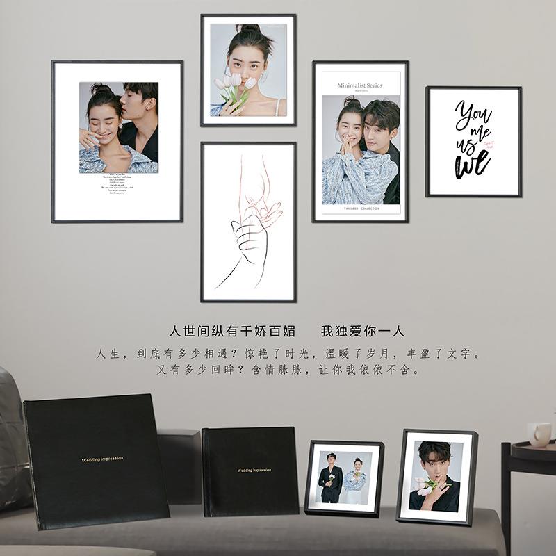客厅大结婚照片黑色金属方形相框摆台立体组合挂墙装饰小软磁相框