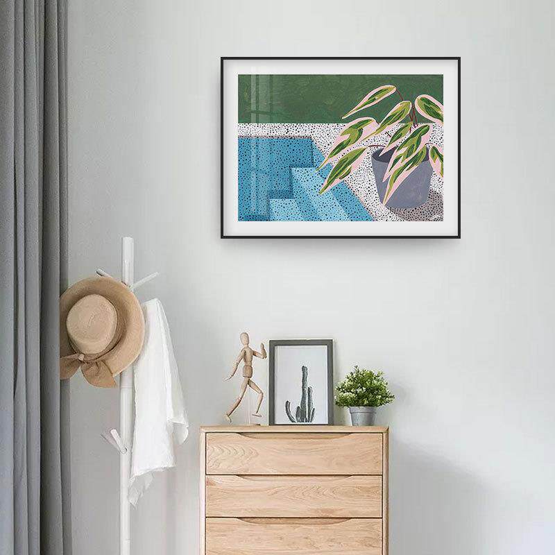 北欧简约温馨风景装饰画仙人掌泳池室内挂画客厅卧室书房桌面摆画