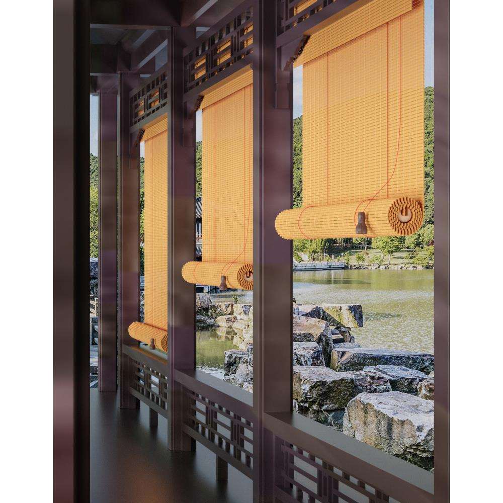 新中式竹帘卷俩茶室窗帘隔断帘凉亭遮光遮阳屏风帘日式禅意挂画帘