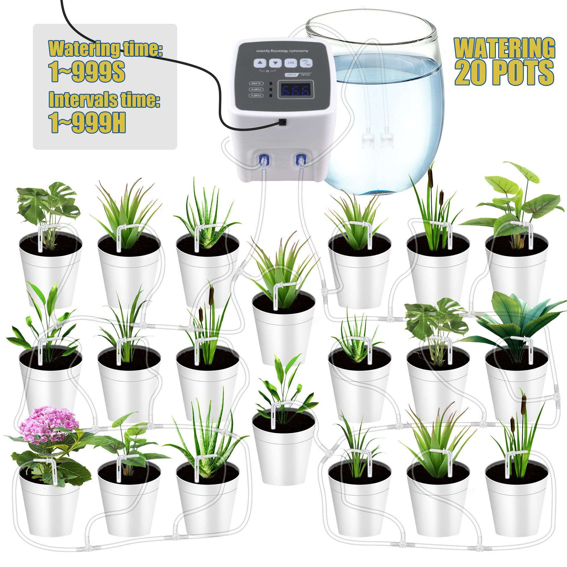 智能双泵定时自动浇水器阳台懒人 浇花器 家用花园绿植滴灌控制器