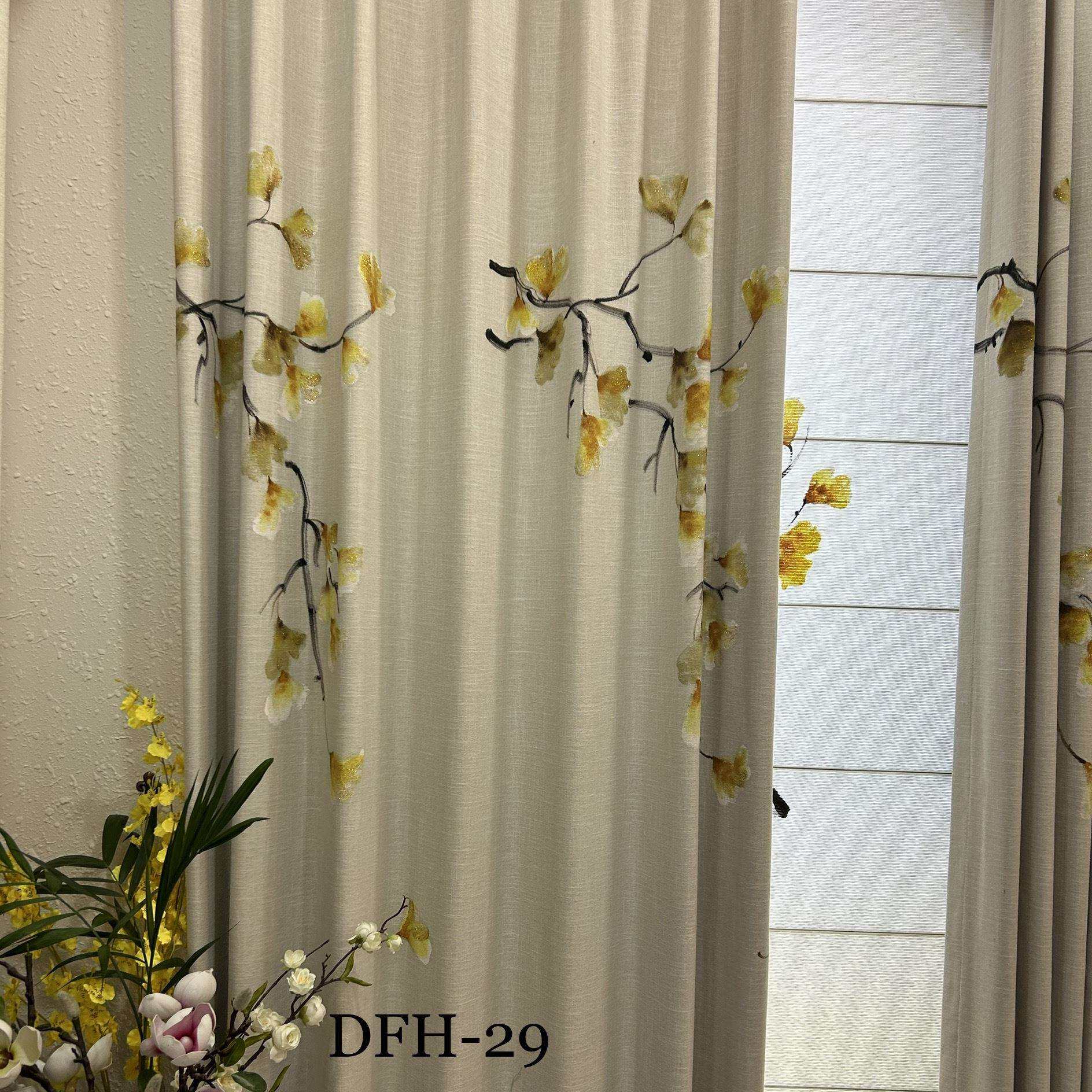 门幅280cm手绘新中式水墨江山银杏叶荷花中式软装窗帘布窗纱布料