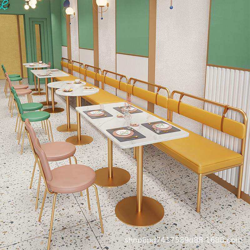 奶茶店桌椅咖啡厅小吃店西餐厅组合餐厅卡座沙发商用家具轻奢铁艺