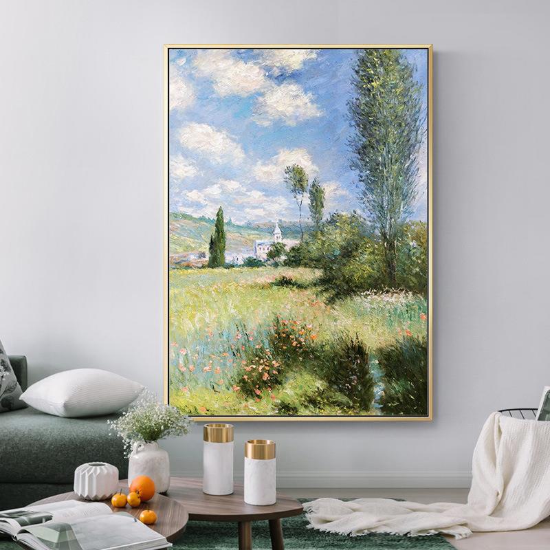 手绘油画玄关装饰画莫奈风景挂画新印象派名家画竖版大幅过道壁画