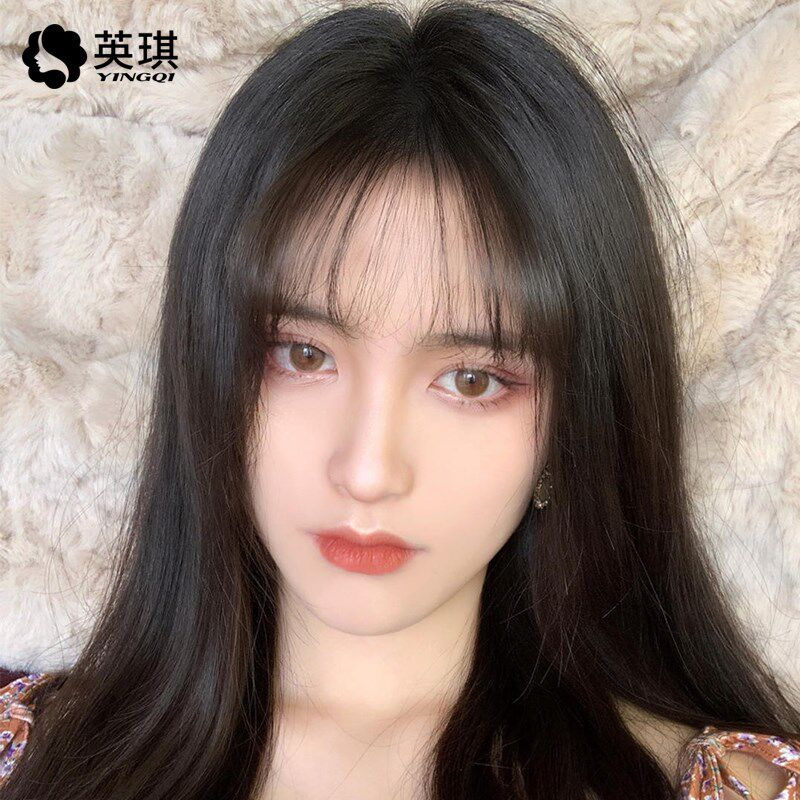 英琪假发女递针长发空气刘海中长直发真人发丝轻薄透气自然全头套