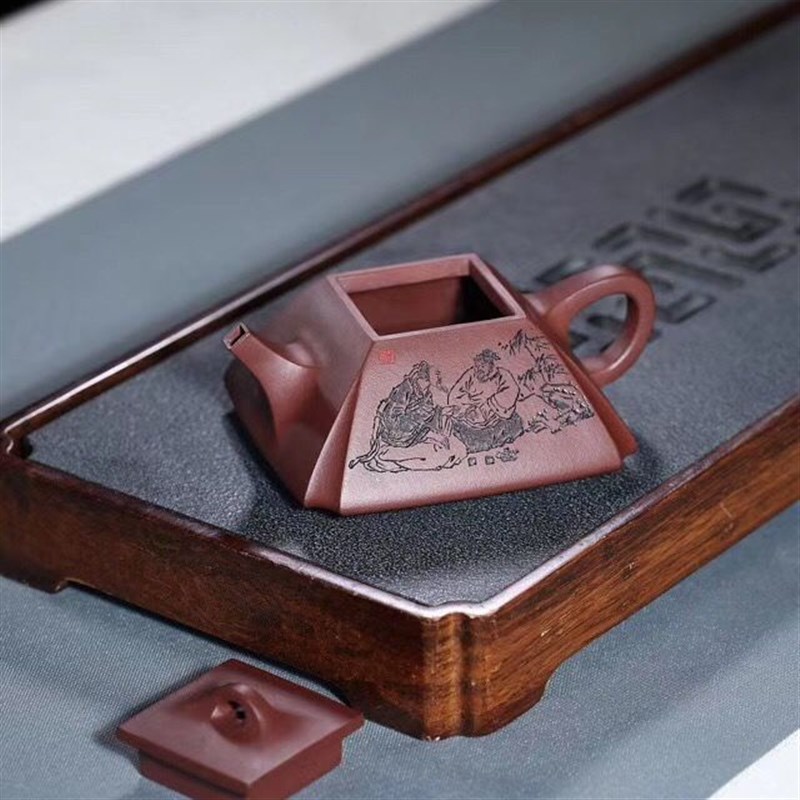200毫升原矿底槽清品茶论道泡茶壶家用紫砂壶茶具抽角四方石瓢壶