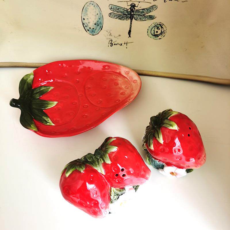 陶瓷草莓欧式客厅椒盐罐植物花卉调料罐田园风胡椒瓶餐厅厨房装饰