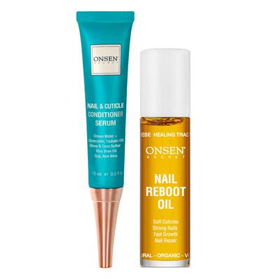 Onsen Secret,指甲和角质层护理精华和 Nail Reboot 油套装