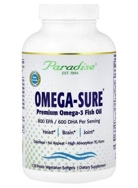 Paradise Herbs,Omega-Sure®，优质 Omega-3 鱼油，120 粒 Pesco