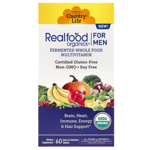 乡村生活,Realfood Organics，男性多维生素，60 片易吞咽片剂