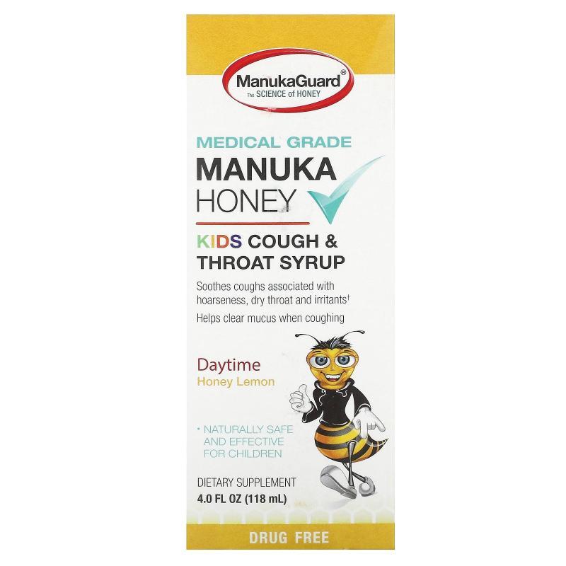 ManukaGuard麦卢卡蜂蜜儿童喉咙糖浆日间用蜂蜜柠檬味