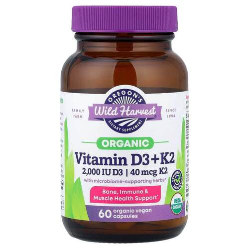 Oregon's Wild Harvest,Organic Vitamin D3 + K2, 60 Organic Ve