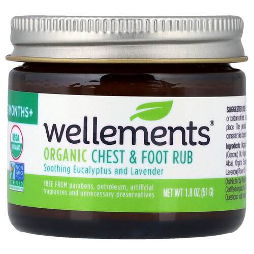 Wellements,Organic Chest & Foot Rub, 3 Months+, Soothing Euc