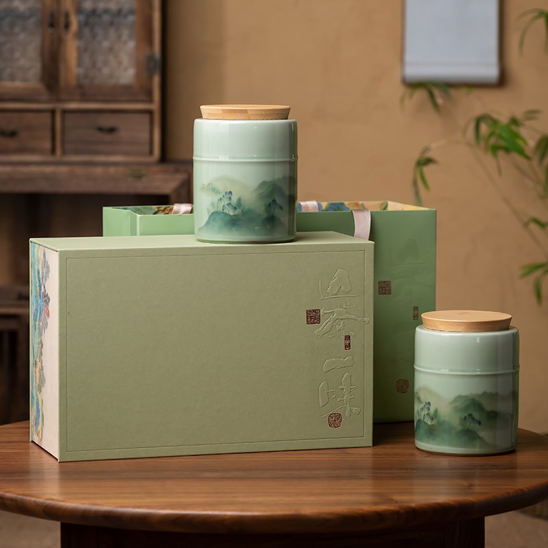 新款绿茶茶叶包装盒空盒明前龙井碧螺春信阳毛尖陶瓷罐礼盒装定制