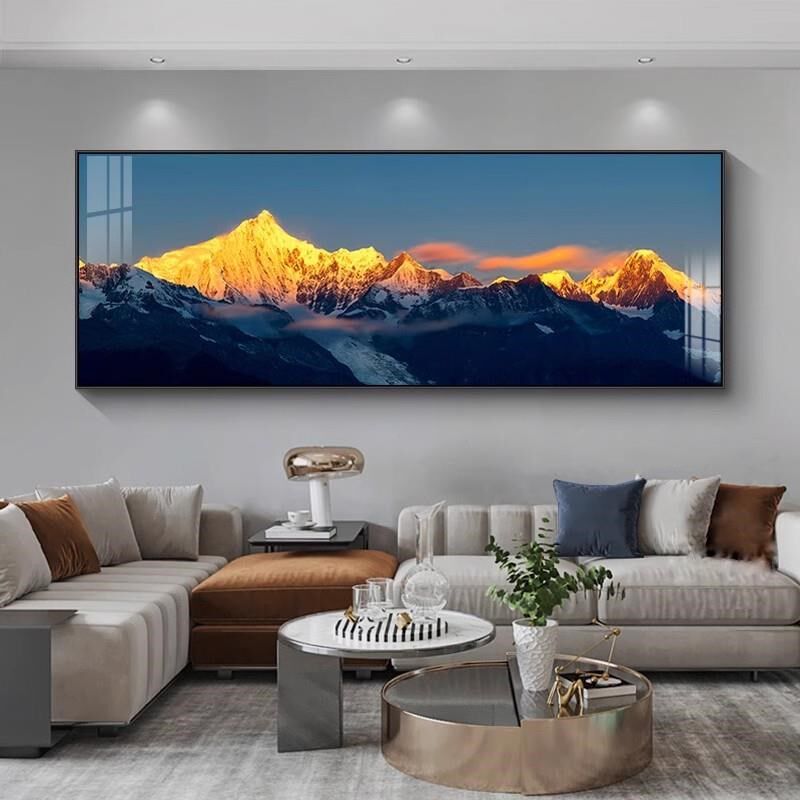客厅装饰画背靠日照金山轻奢大气沙发背景墙壁挂画办公室山水风景
