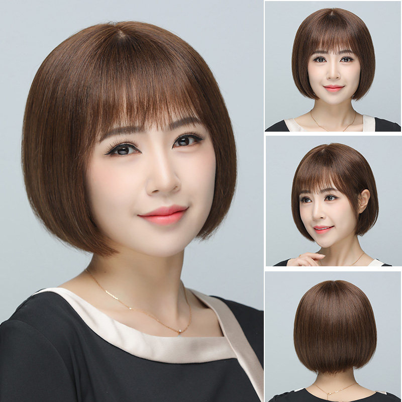 波波头假发真发全真人发假发女全头套中老年妈妈款自然短发真发