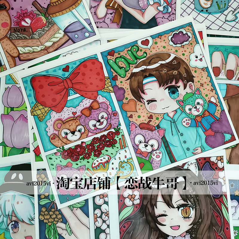 新款40张创意美术临摹卡画室专用卡通动物马克笔水彩笔线描课效卡