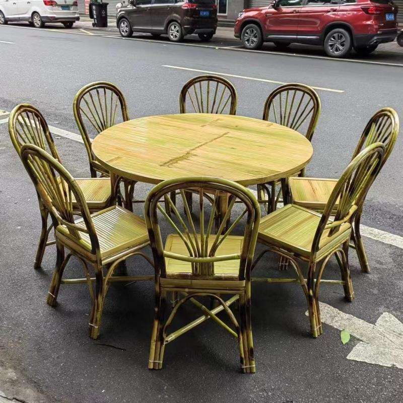 四川竹家具手工竹制餐大圆桌农家乐饭店餐桌椅全套