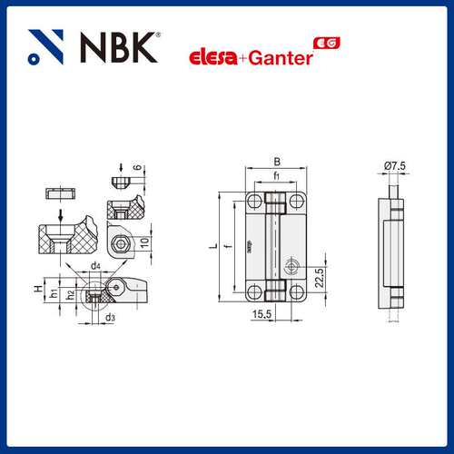 NBK ELESA CFSW-F-C 带内置安全开关铰链 超级高科技聚合体零配件