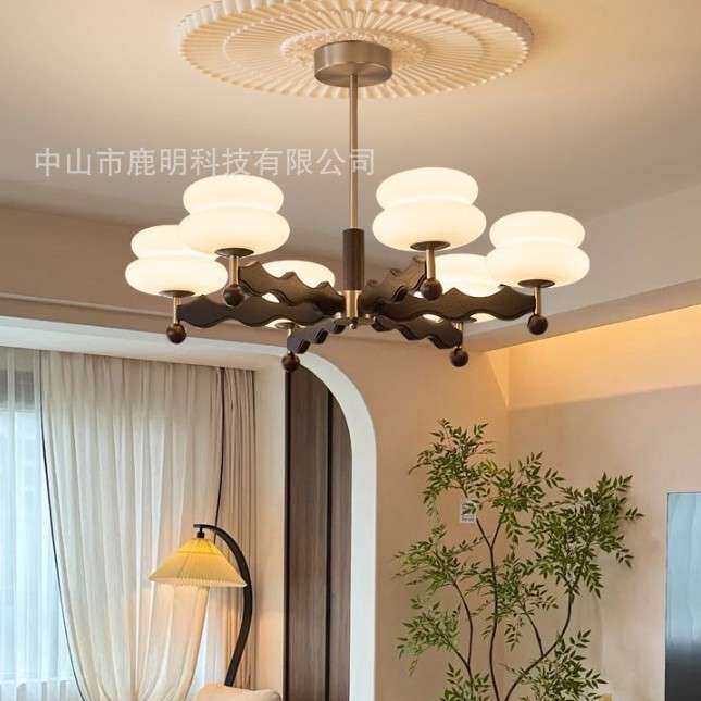 中古风复古白蜡木吊灯现代简约客厅法式南洋风卧室书房装饰大吊灯