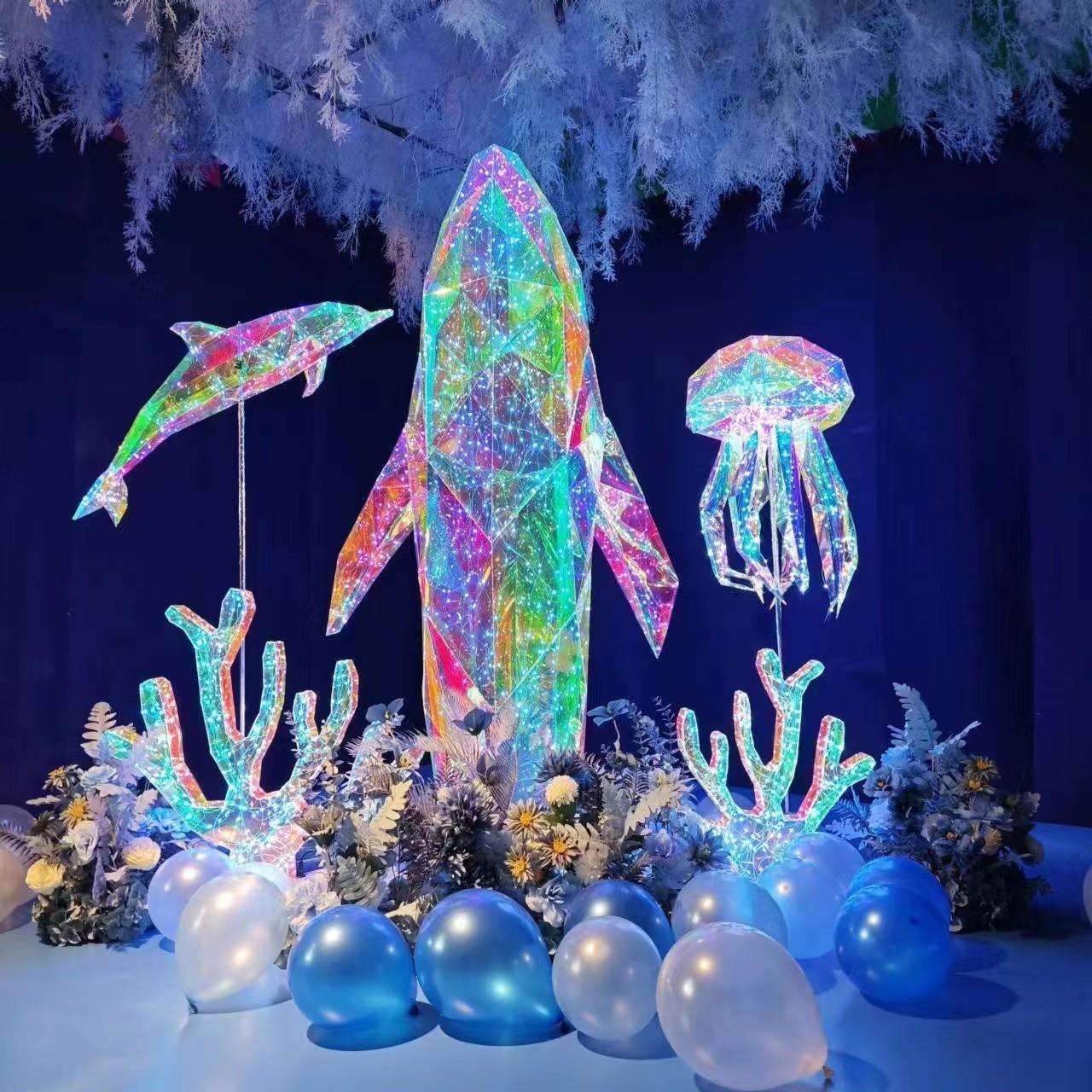 夏季海洋馆氛围装饰美陈发光幻彩鲸鱼鲲水母系列吊饰商场打卡布置