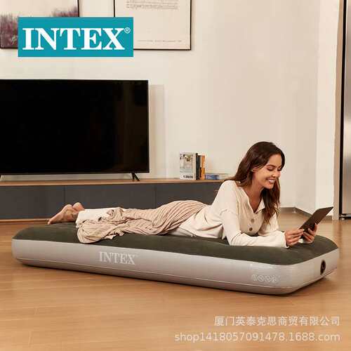 intex 64106 绿色单人植绒线拉空气床略小 充气床加厚野营床