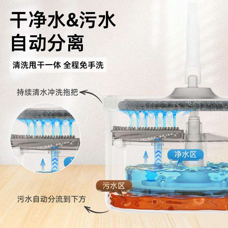 旋转拖把免手洗不锈钢干湿分离可拆洗节约用水旋转式不锈钢拖把杆