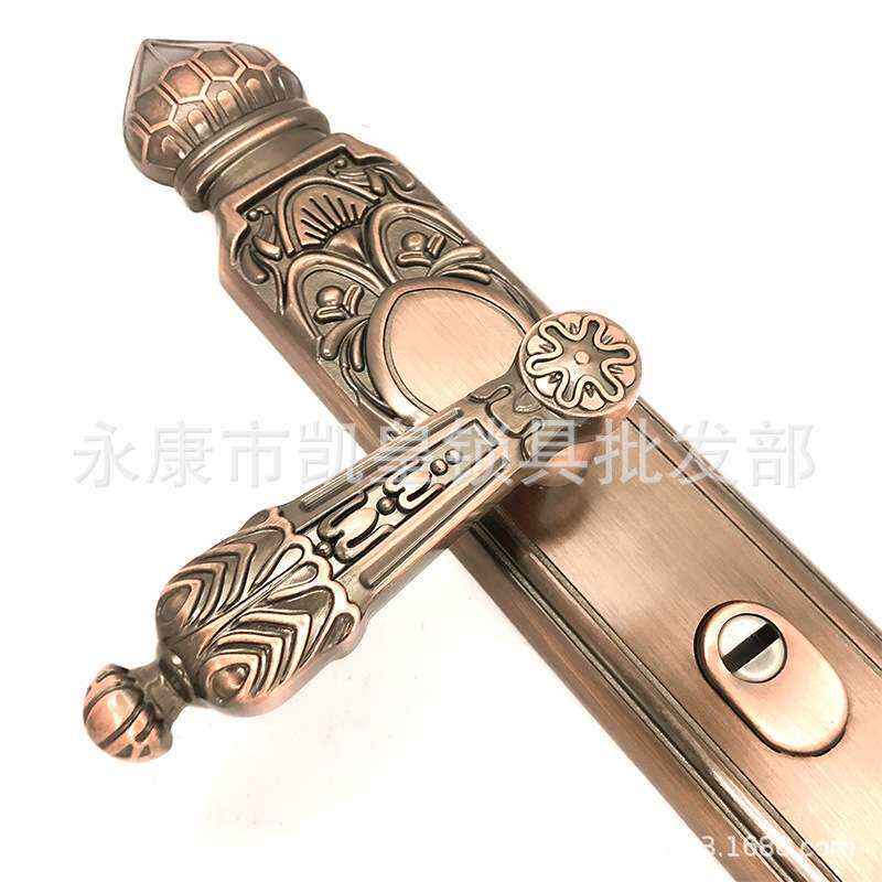 防盗门把手通用入户大门拉手家用大门锁锌合金红古铜桃型加厚防撬