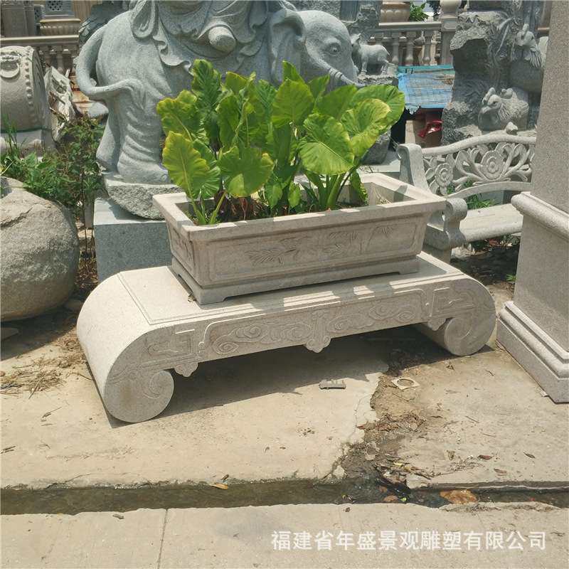 园艺石雕盆景架子现货厂家 青石仿古石雕 园林景观阳台花盆托架