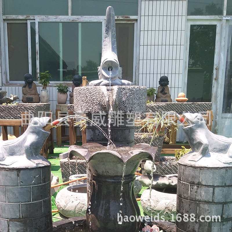 石雕喷泉大理石仿古青石流水喷泉摆件别墅庭院景观雕塑浮雕