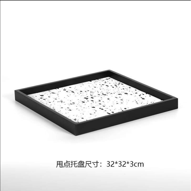现代简创意黑白棋盘格托盘样板房酒具装饰托盘皮革托盘样板间托盘