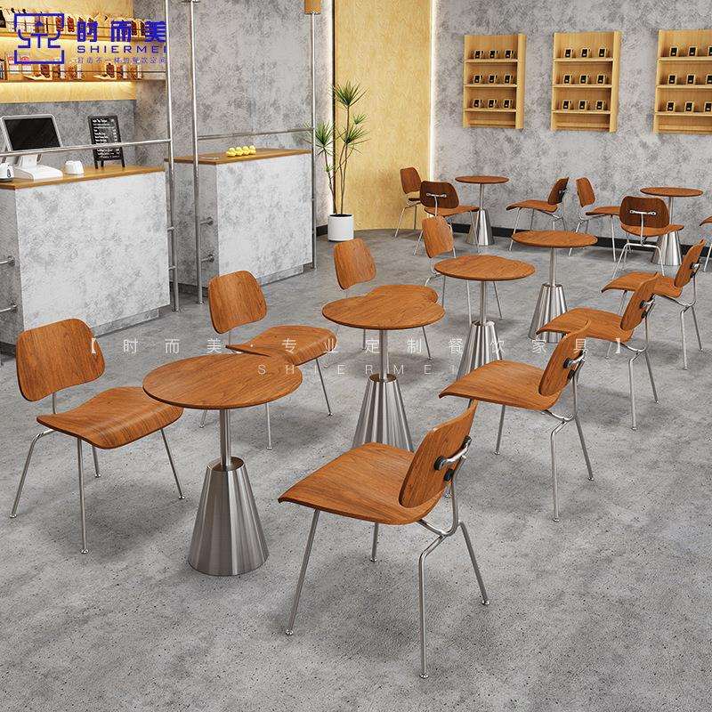 韩式日料理店餐厅咖啡厅实木桌椅组合奶茶甜品店不锈钢商用小圆桌