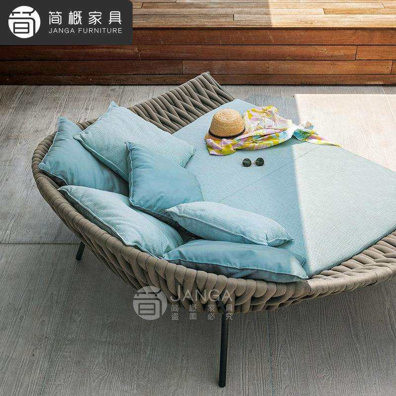 户外别墅庭院日光浴躺床露天泳池藤编躺椅创意设计师民宿阳台沙发