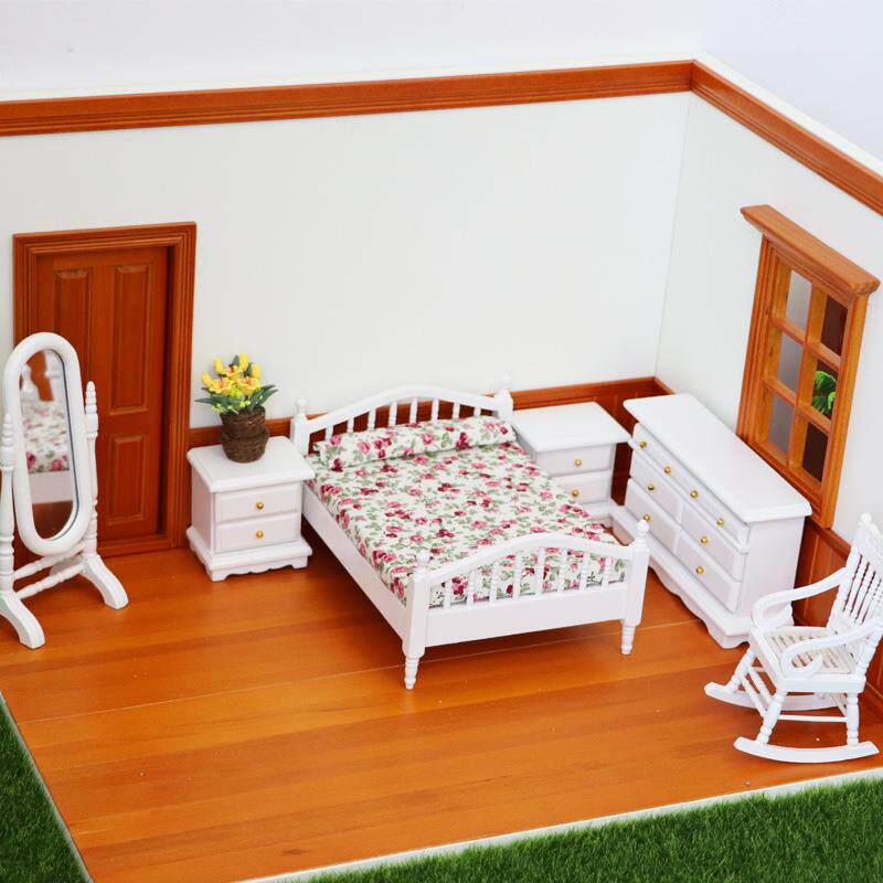 1:12迷你娃娃屋卧室套装6套dollhouse 12分娃娃用摆件ob11床镜子