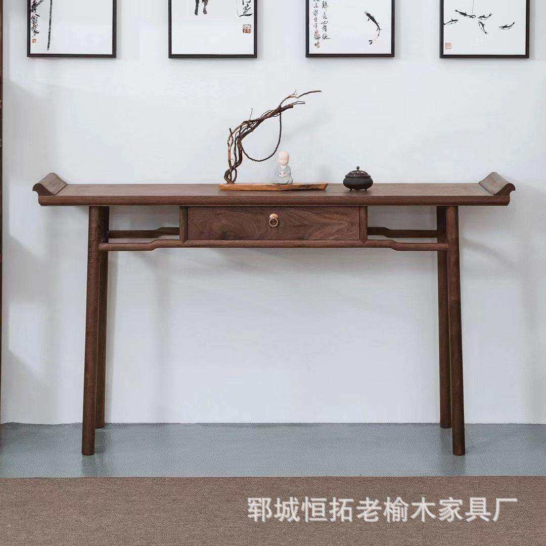 新中式玄关桌靠墙桌长条桌窄桌高脚端景台供桌老榆木玄关台条案